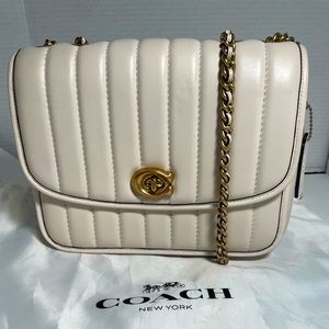 COACH Beige Quilted Leather Madison Shoulder Bag